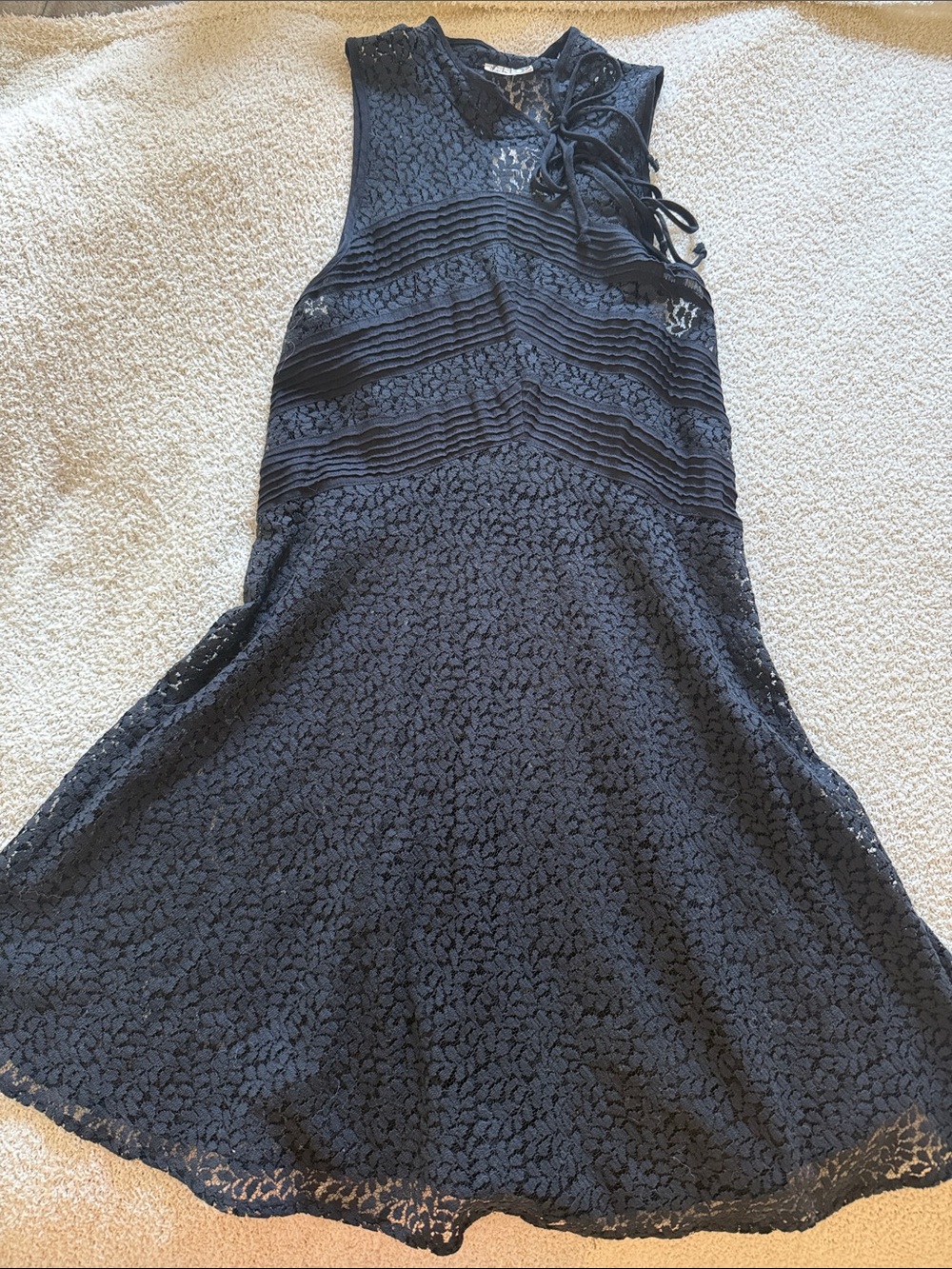 NWT Free People Sheer Black Lace Fit-and-Flare Dress with Tie Neck